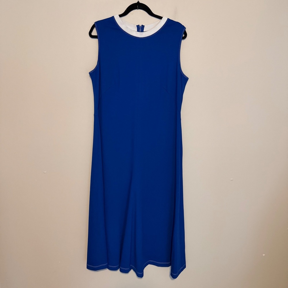 Akris Punto Bicolour Jersey Midi Dress Women 14 Cobalt Blue Sleeveless A-Line